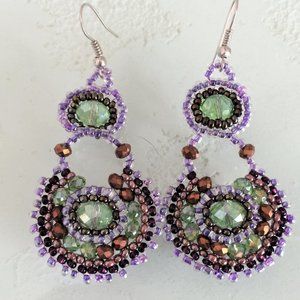 Czech Bead PURPLE, GREEN Drop Dangle EAR…
